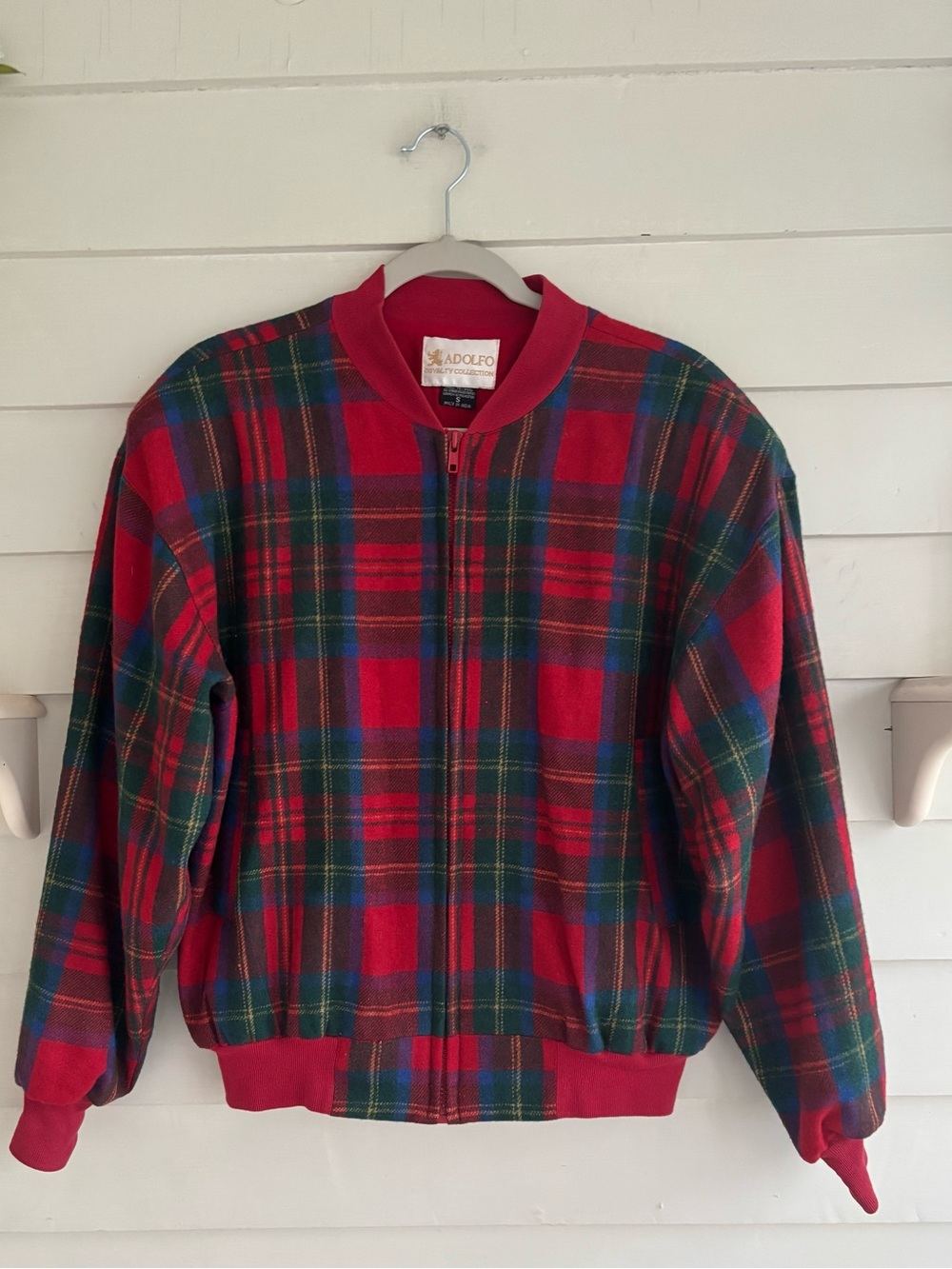 Adolfo Vintage Red Plaid Wool Blend Jacket Women’s Size Small